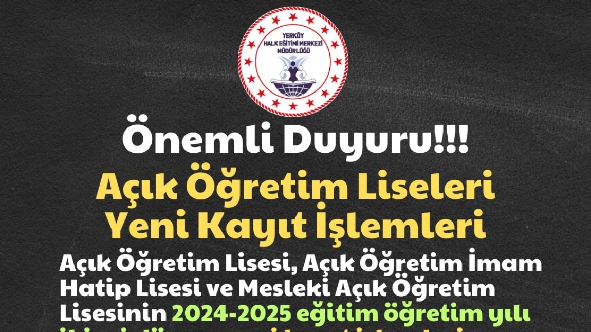 Açık Öğretim Liseleri Yeni Kayıt  2024-2025 Eğitim Öğretim Yılı 2.Dönem İşlemleri