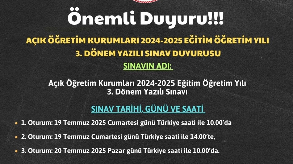 Açık Öğretim Kurumları 3.Dönem Kayıt Yenileme İşlemleri, Yazılı Sınav ve E-Sınav Tarihleri...