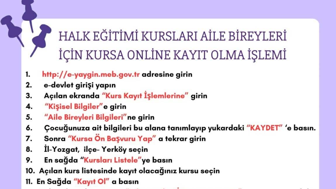 Halk Eğitimi Kursları Aile Bireyleri İçin Kursa Online (İnternetten) Kayıt Olma İşlemi!!!